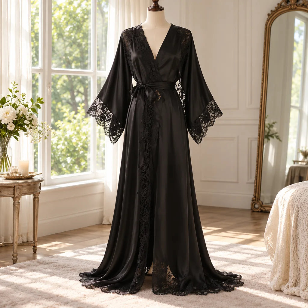 Peignoir kimono long en dentelle