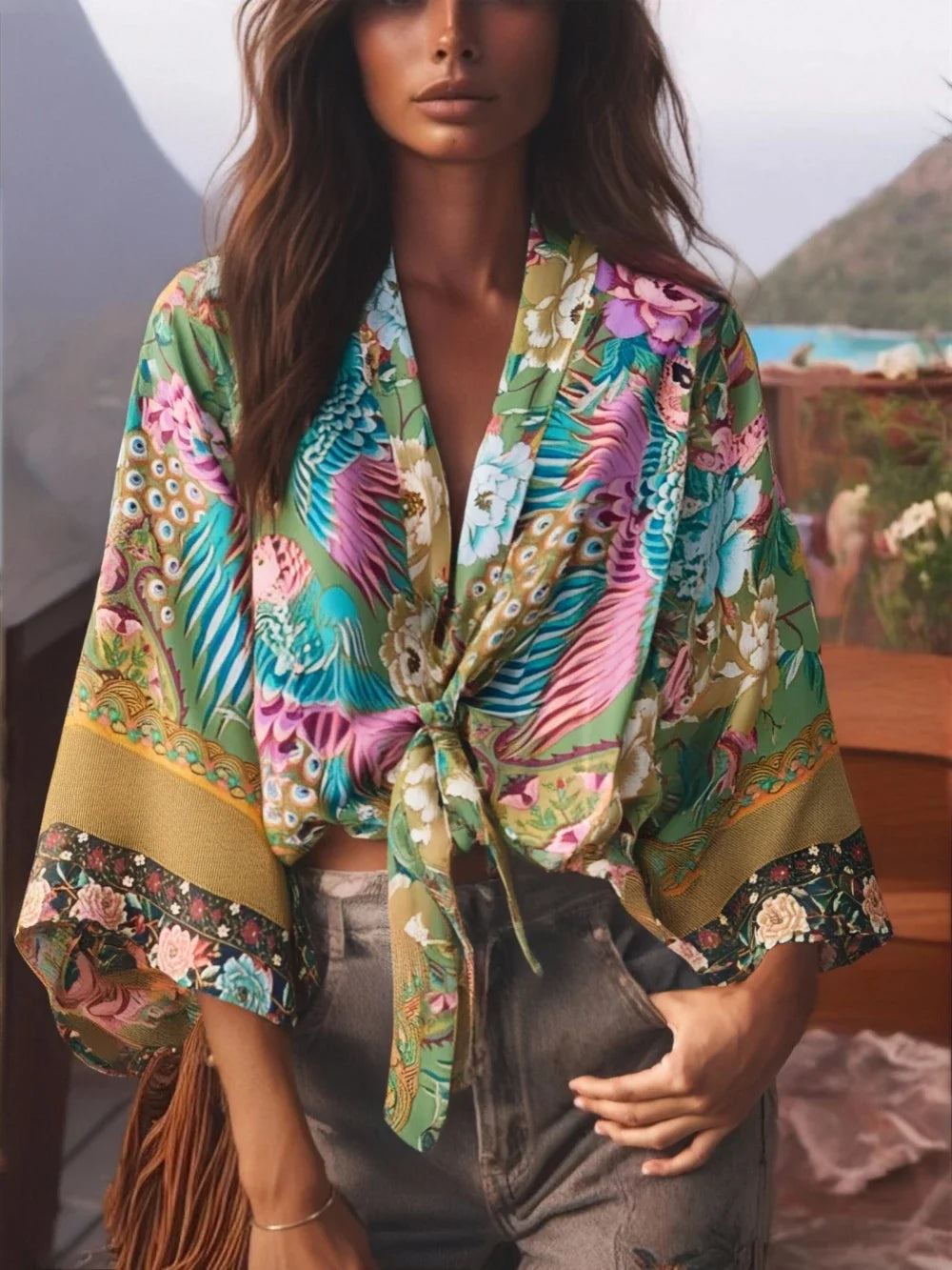 Robe kimono courte imprimé