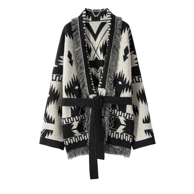 Haute qualité femmes 100% cachemire tricot Jacquard pull manteau Vintage glands Cardigan automne hiver luxe femme vêtements hauts