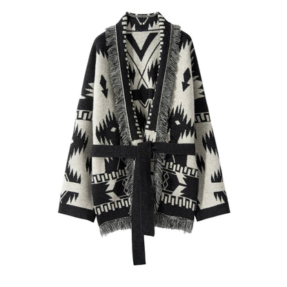 Haute qualité femmes 100% cachemire tricot Jacquard pull manteau Vintage glands Cardigan automne hiver luxe femme vêtements hauts