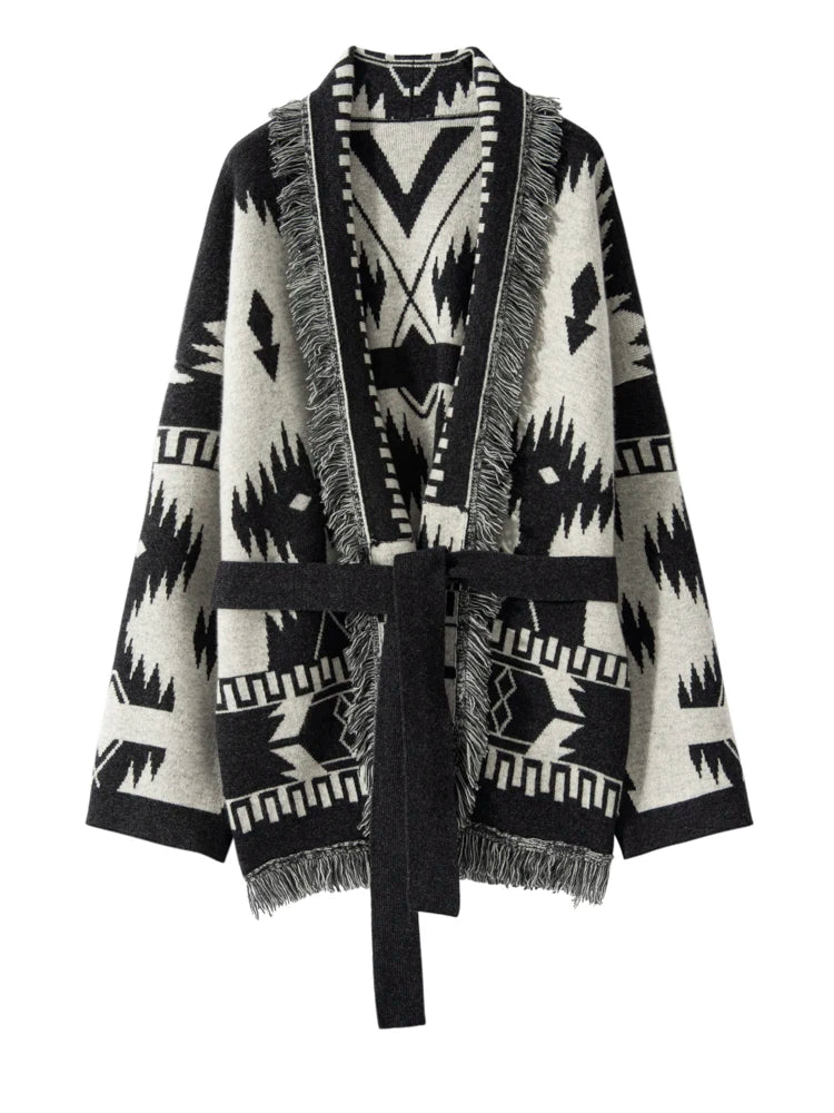 Haute qualité femmes 100% cachemire tricot Jacquard pull manteau Vintage glands Cardigan automne hiver luxe femme vêtements hauts