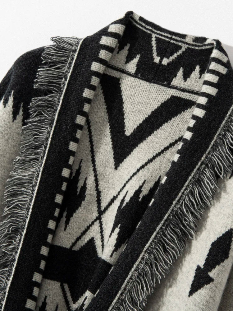 Haute qualité femmes 100% cachemire tricot Jacquard pull manteau Vintage glands Cardigan automne hiver luxe femme vêtements hauts