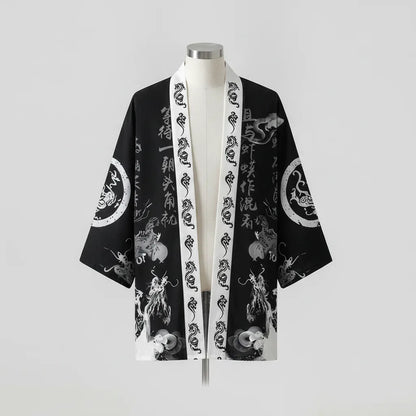 Cardigan kimono homme motif dragon calligraphique