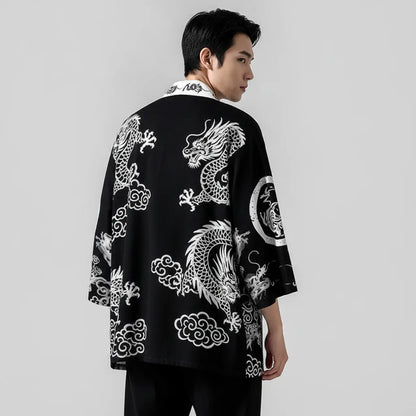 Cardigan kimono homme motif dragon calligraphique