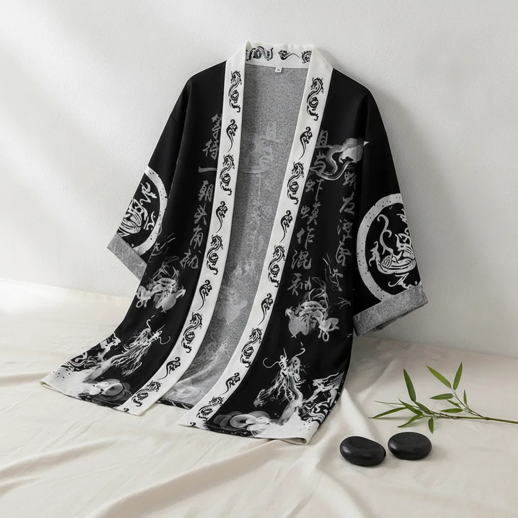 Cardigan kimono dragon calligraphie