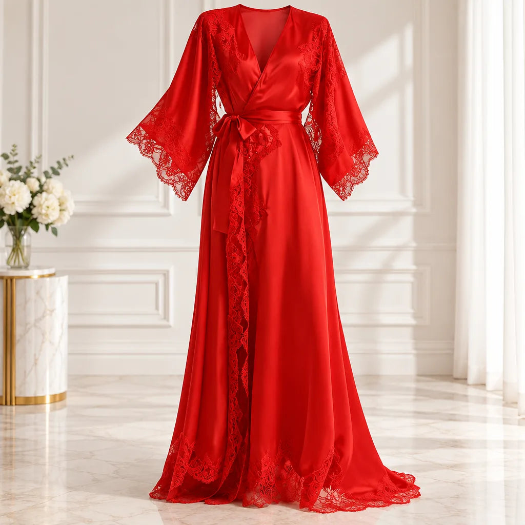 Peignoir kimono long en dentelle