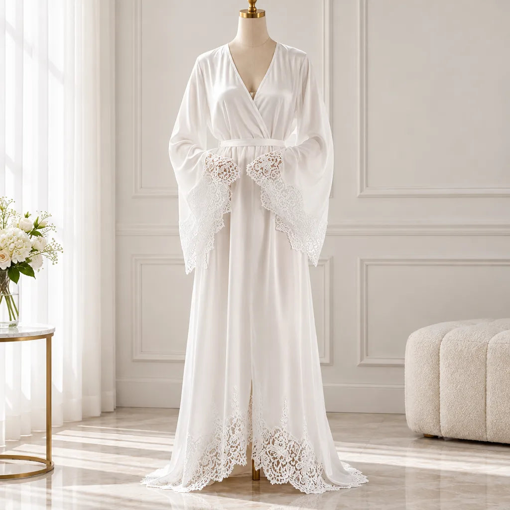 Peignoir kimono long en dentelle