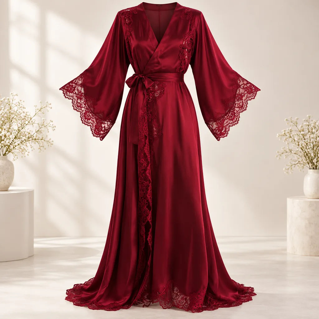 Peignoir kimono long en dentelle