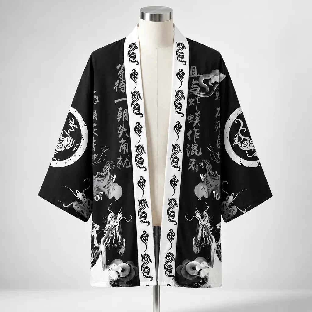 Cardigan kimono dragon calligraphie