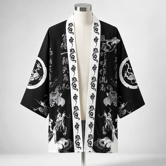 Cardigan kimono dragon calligraphie