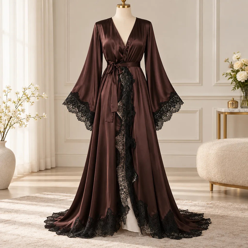 Peignoir kimono long en dentelle