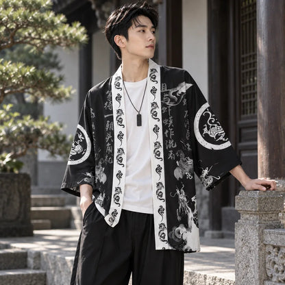 Cardigan kimono dragon calligraphie