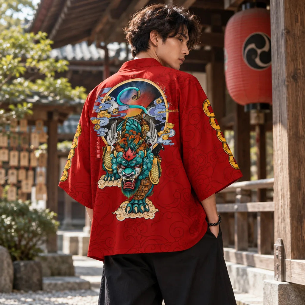 Cardigan kimono motif dragon