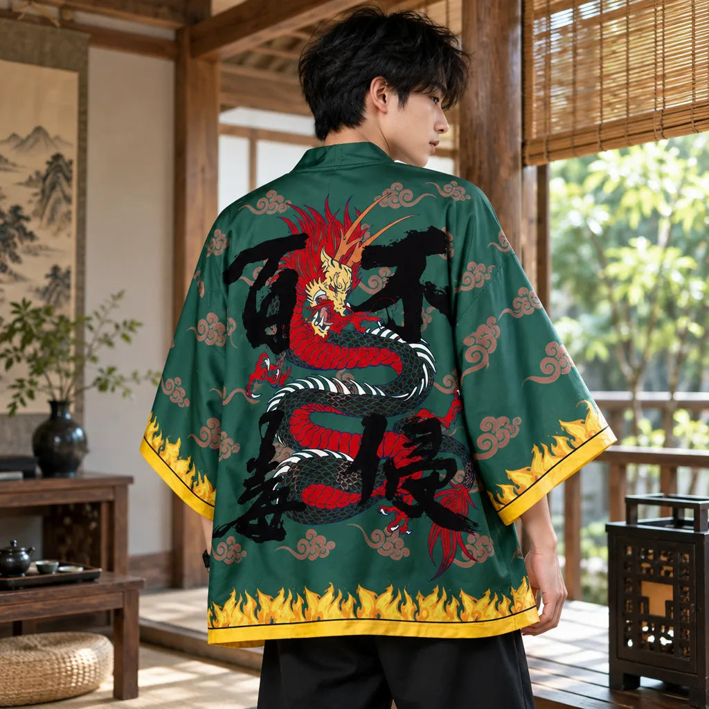 Cardigan kimono motif dragon