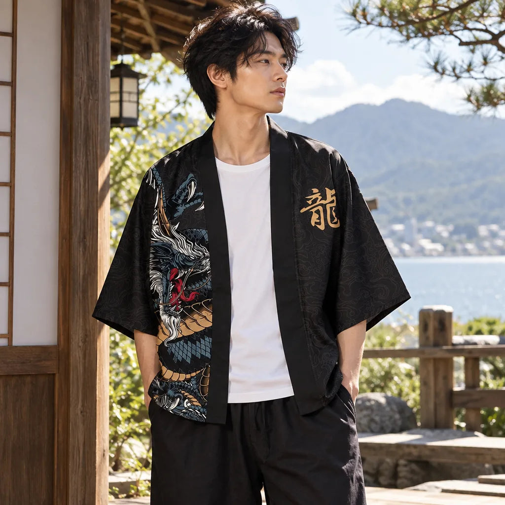Kimono cardigan homme motif