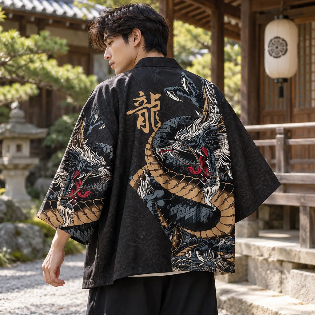 Cardigan kimono motif dragon