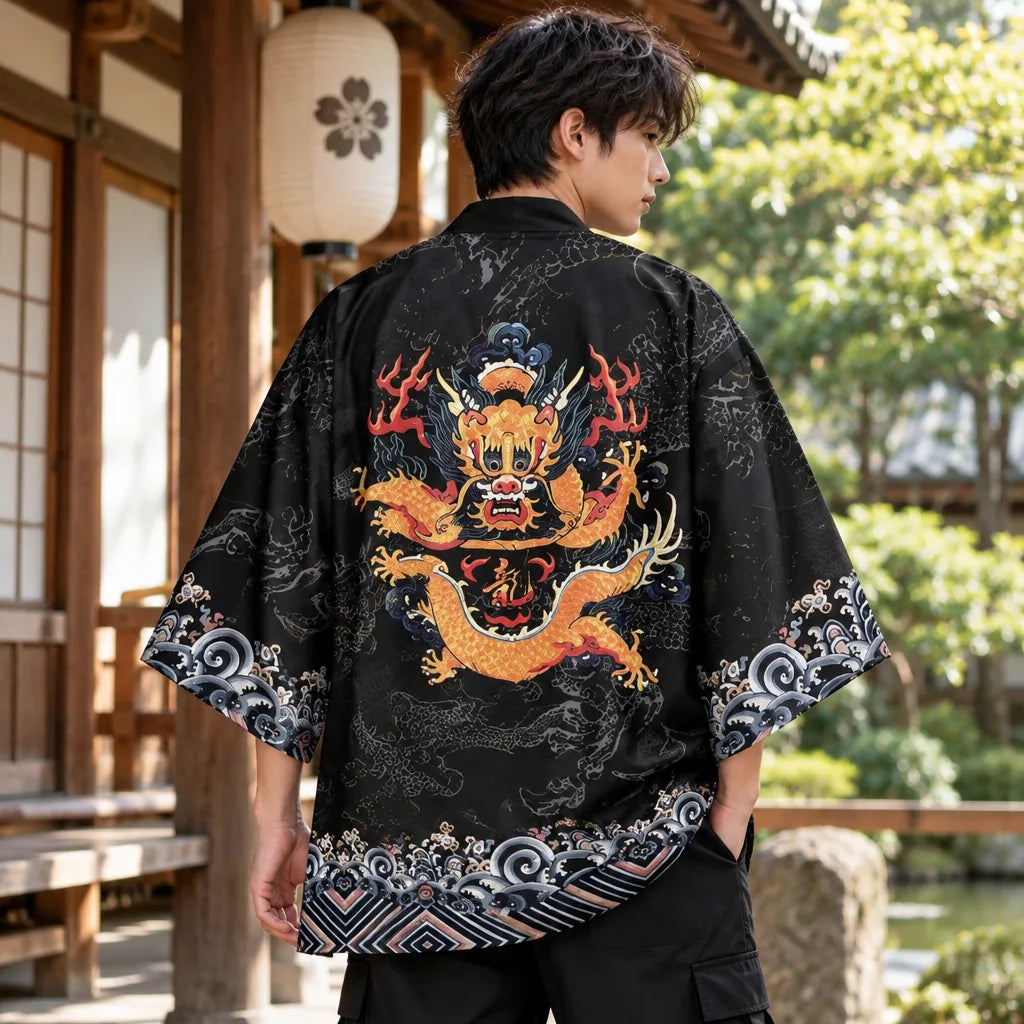 Cardigan kimono motif dragon
