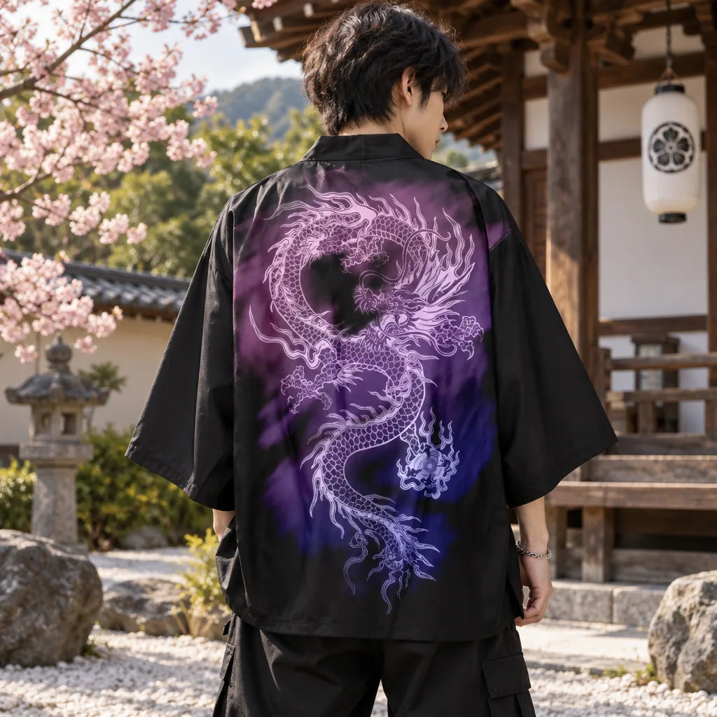 Cardigan kimono motif dragon