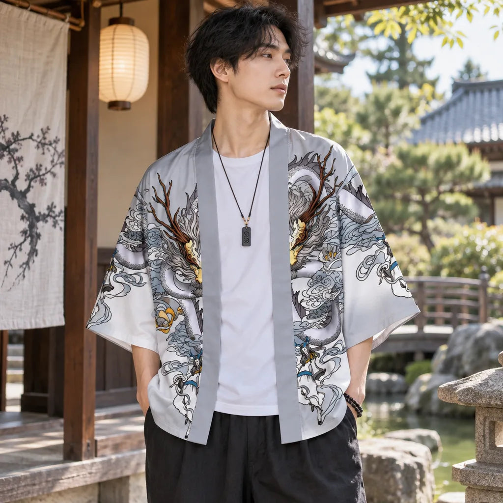 Cardigan kimono motif dragon