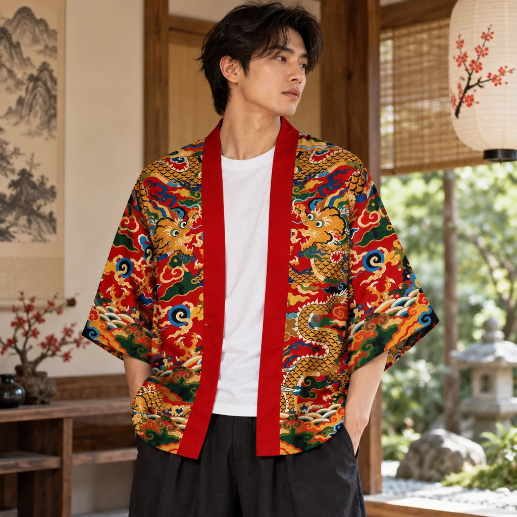 Cardigan kimono motif dragon