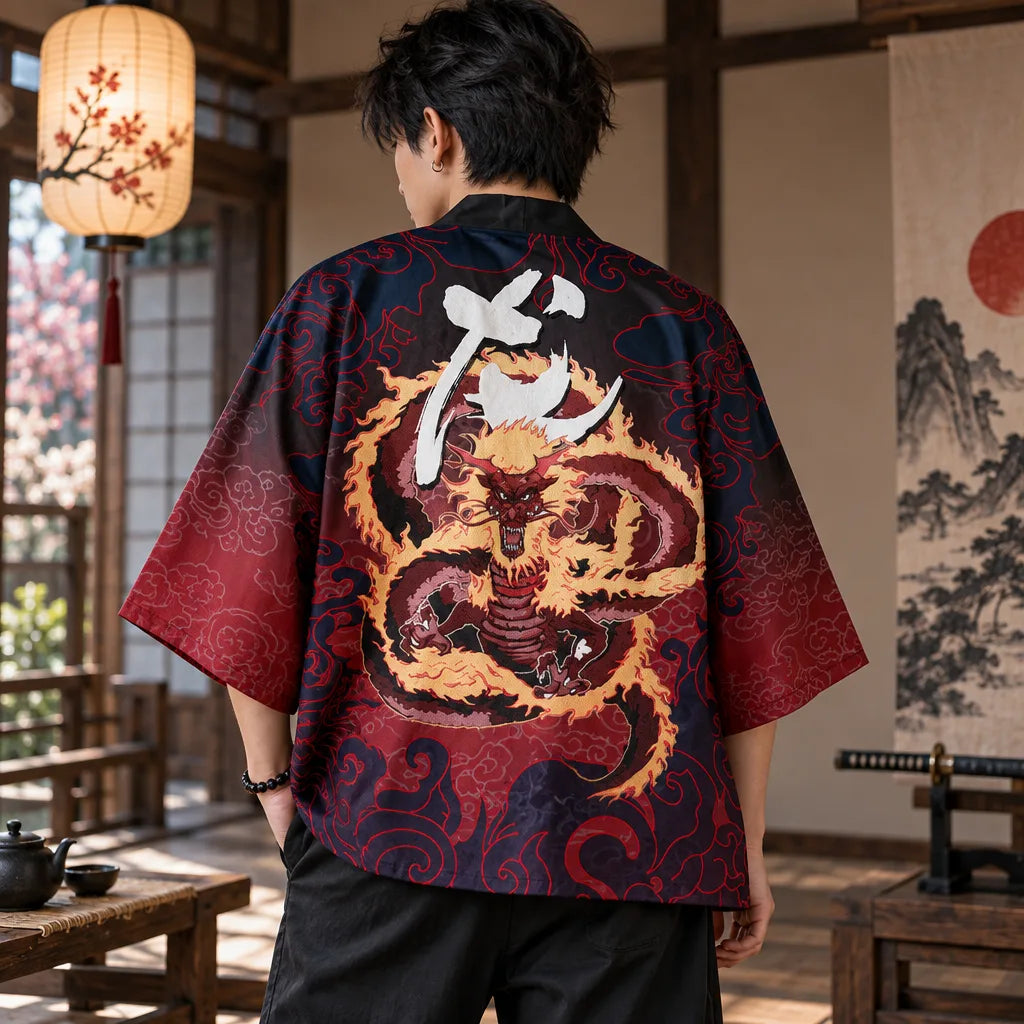 Cardigan kimono motif dragon