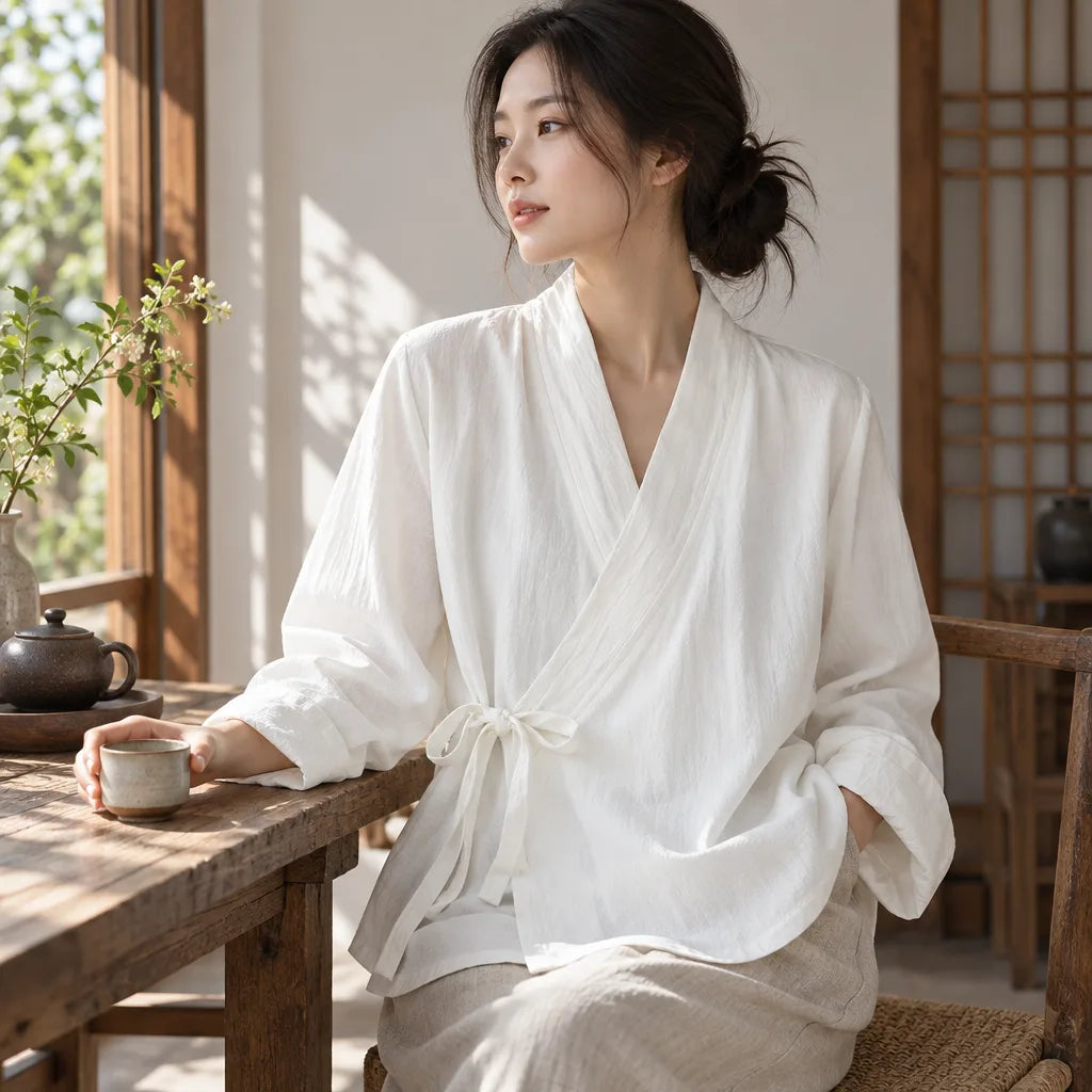 Chemise kimono cravate devant