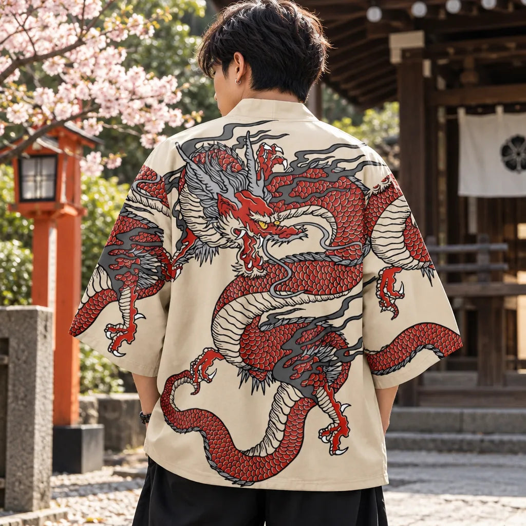 Cardigan kimono motif dragon