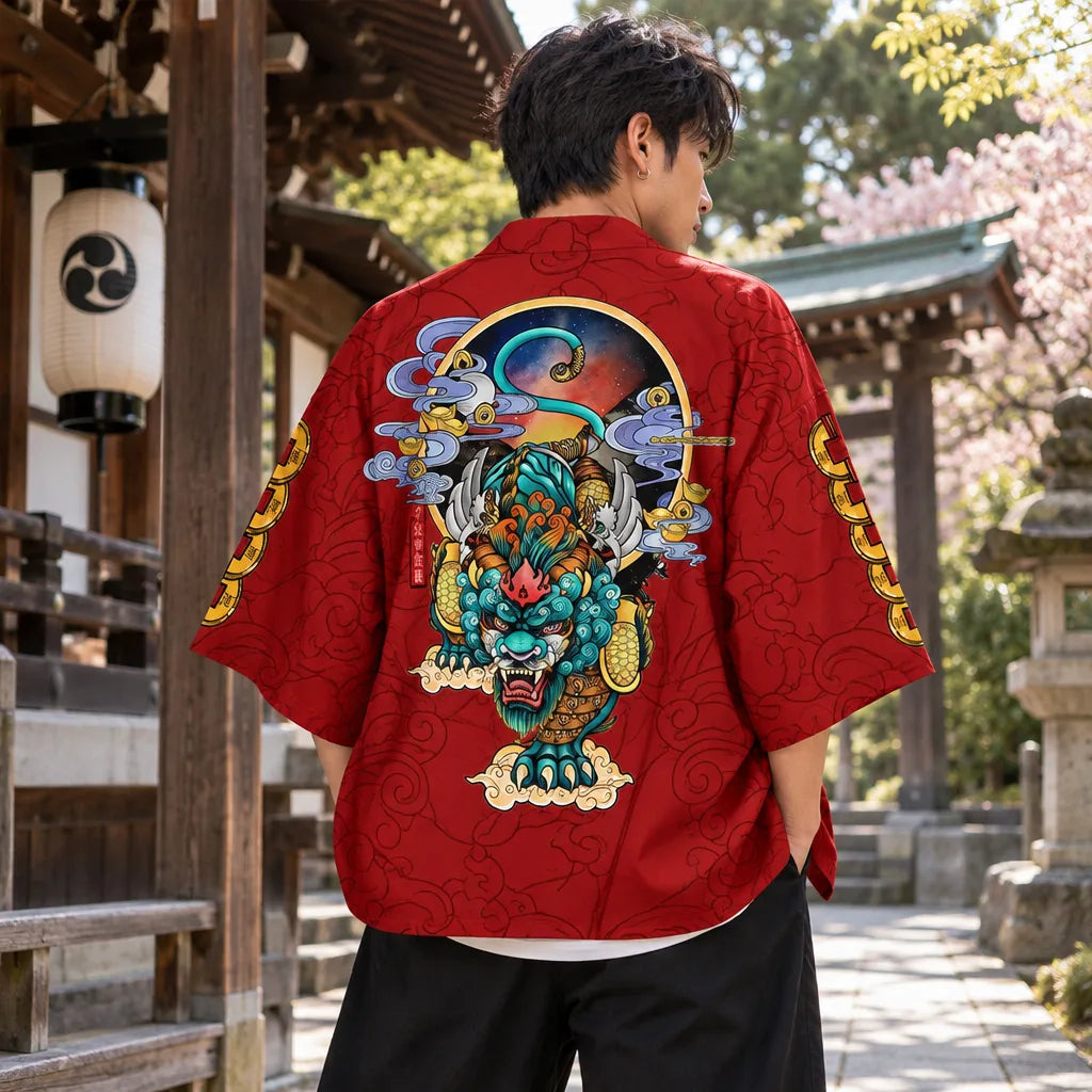 Cardigan kimono motif dragon