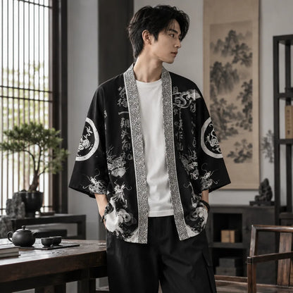 Cardigan kimono dragon calligraphie