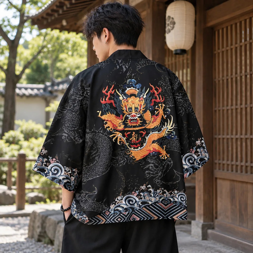 Cardigan kimono motif dragon