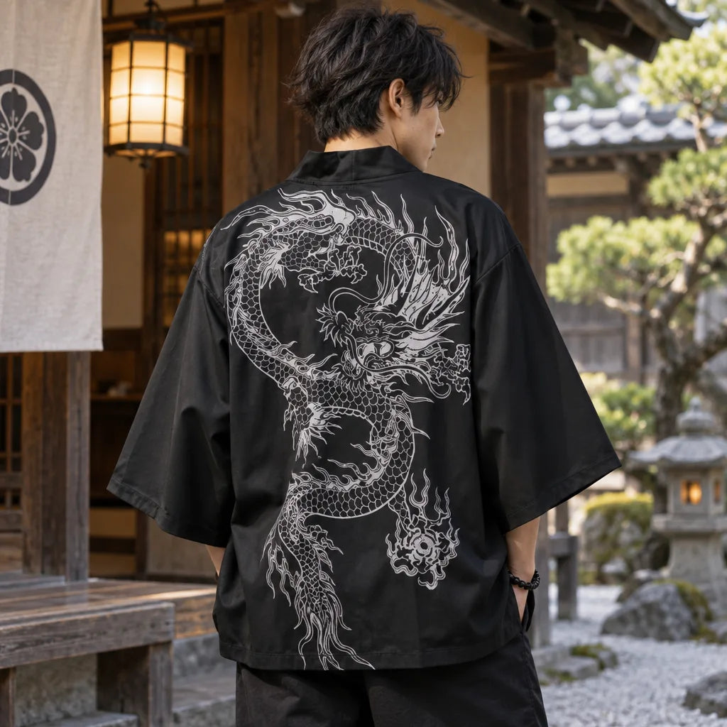 Cardigan kimono motif dragon