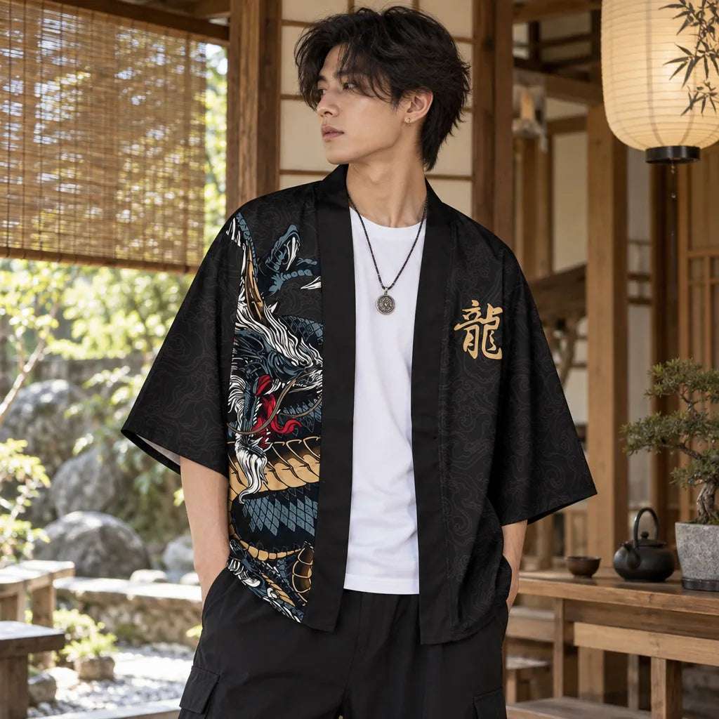 Cardigan kimono motif dragon