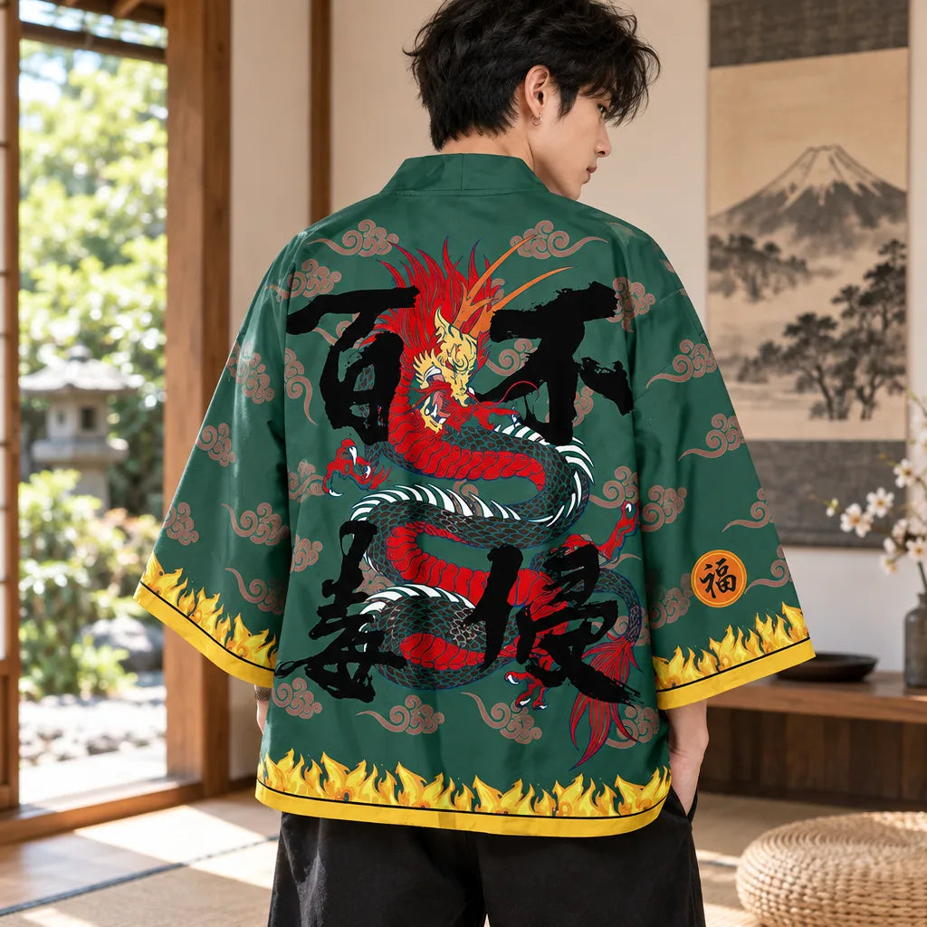 Cardigan kimono motif dragon