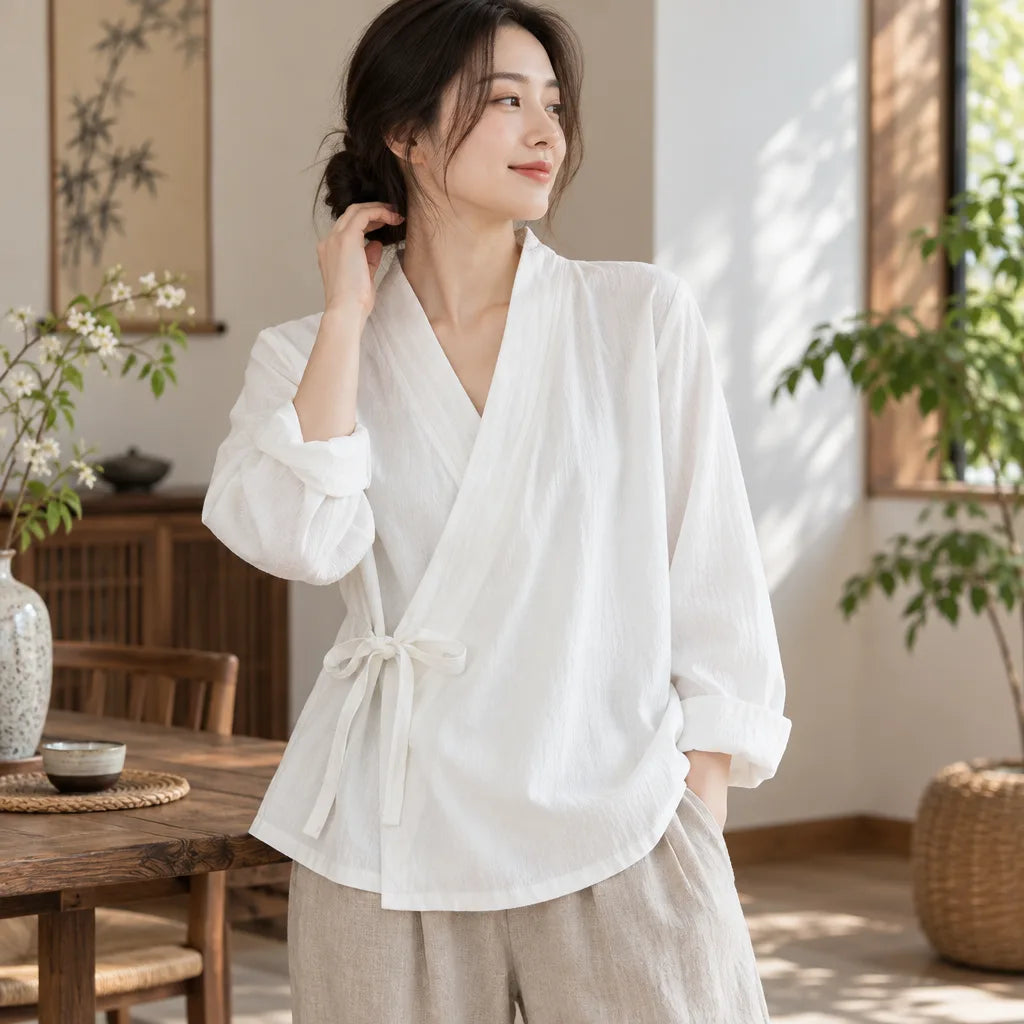 Chemise kimono cravate devant