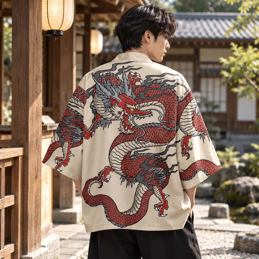 Cardigan kimono motif dragon