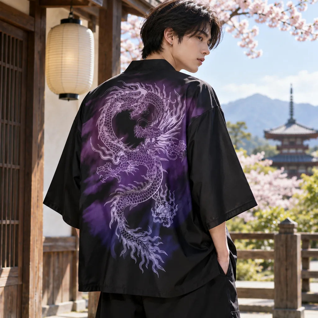 Cardigan kimono motif dragon