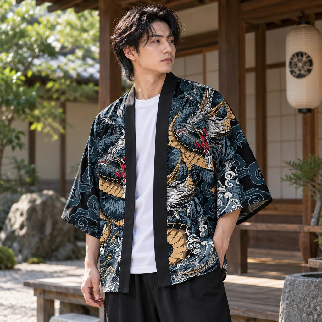 Cardigan kimono motif dragon