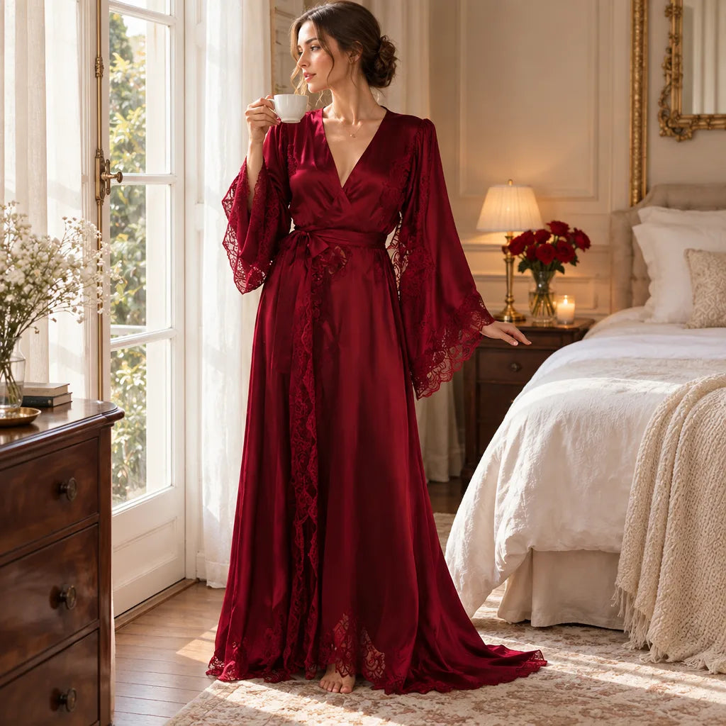 Peignoir kimono long en dentelle
