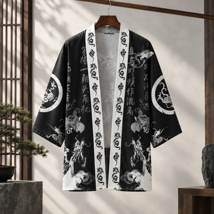Cardigan kimono dragon calligraphie