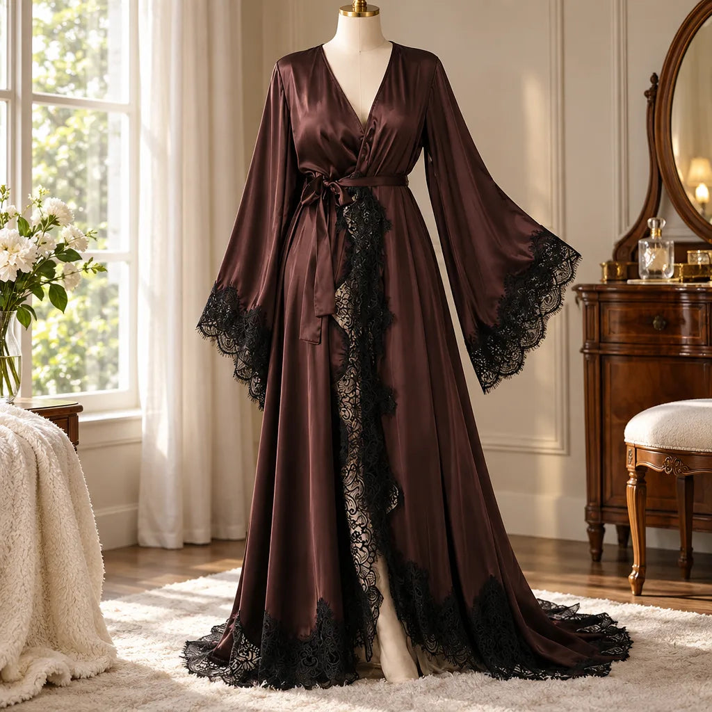 Peignoir kimono long en dentelle