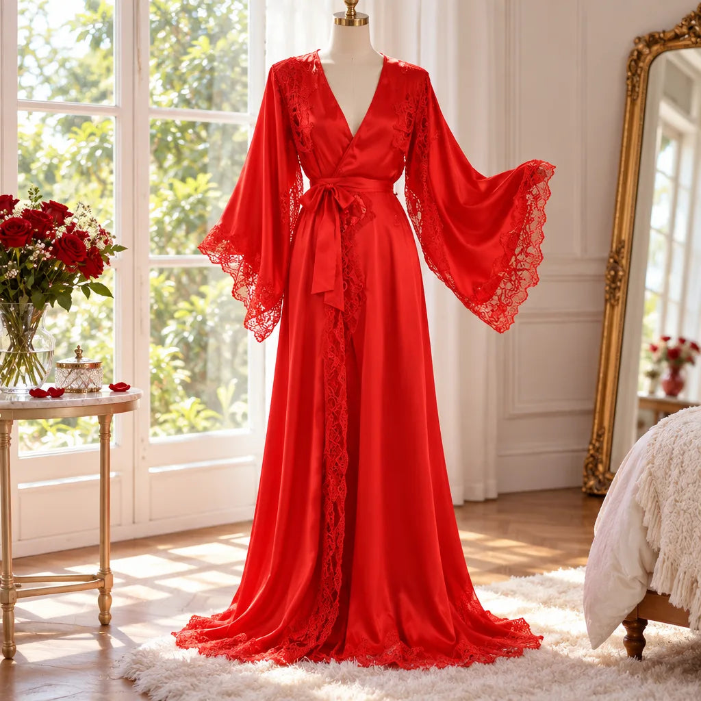 Peignoir kimono long en dentelle